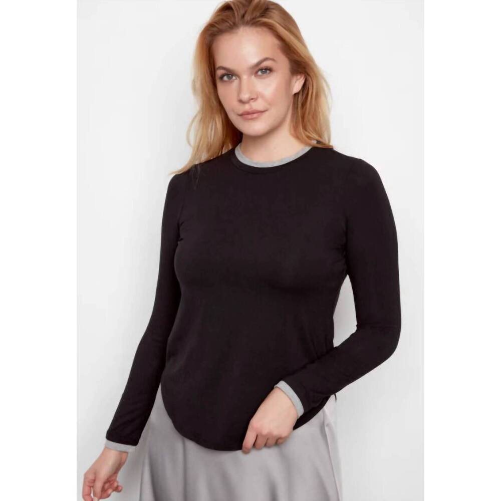 NEW ILTM classic crewneck contrast hem top in black light grey